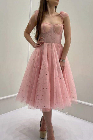 Princess Pink Tulle Short Prom Dress, Shiny Pink Homecoming Dress, Short Pink Formal Graduation Evening Dress A1912