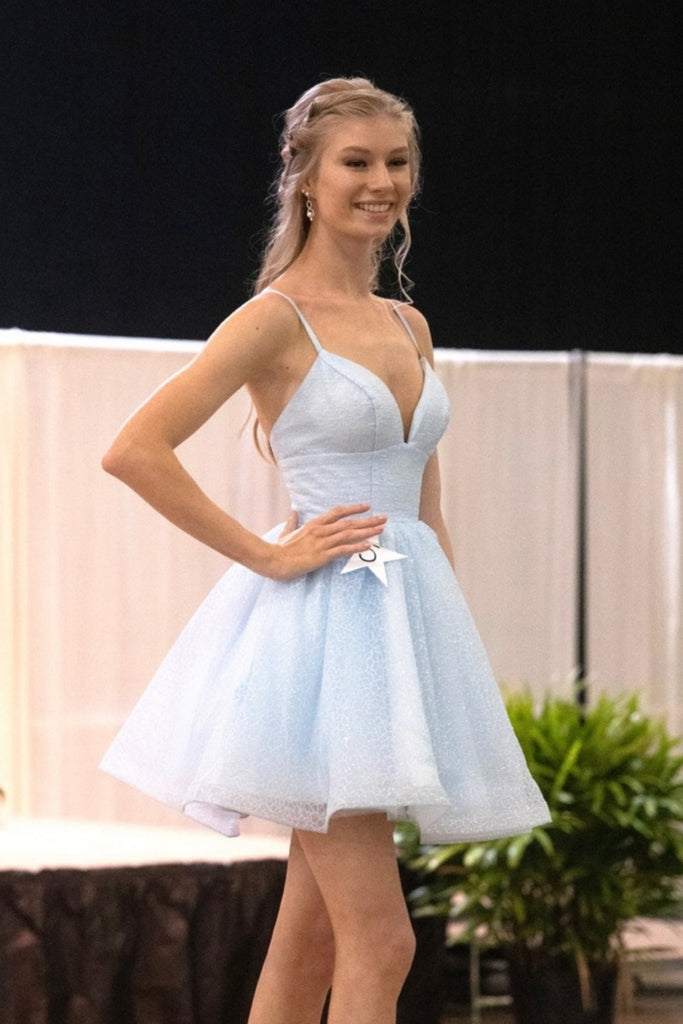 Princess V Neck Light Blue Tulle Short Prom Dress, V Neck Light Blue H abcprom Princess V Neck Light Blue Tulle Short Prom Dress, V Neck Light Blue H abcprom