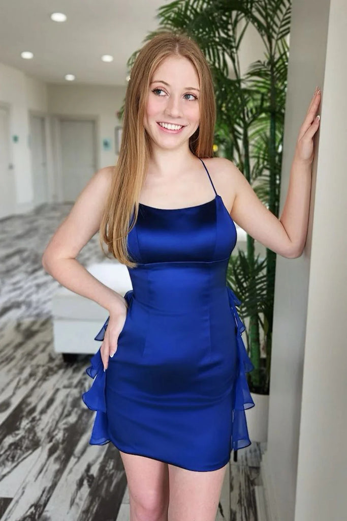 Scoop Neck Royal Blue Ruffle Tight Short Prom Dresses, Royal Blue Shor abcprom Scoop Neck Royal Blue Ruffle Tight Short Prom Dresses, Royal Blue Shor abcprom
