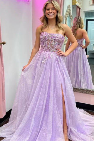 Simple Off Shoulder Pink lace Long Prom Dress with High Slit, Pink Lace Formal Dress, Long Pink Evening Dress A2258