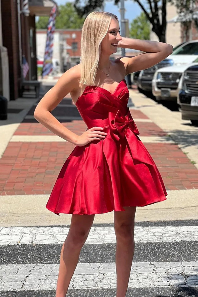 Simple Strapless Red Short Prom Dress, Short Red Homecoming Dress with abcprom Simple Strapless Red Short Prom Dress, Short Red Homecoming Dress with abcprom