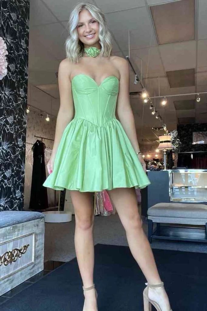 Simple Strapless Sweetheart Neck Mint Green/Hot Pink Short Prom Dresse abcprom Simple Strapless Sweetheart Neck Mint Green/Hot Pink Short Prom Dresse abcprom