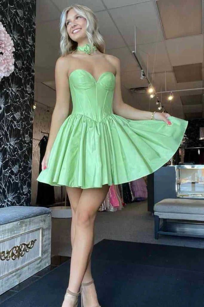 Simple Strapless Sweetheart Neck Mint Green/Hot Pink Short Prom Dresse abcprom Simple Strapless Sweetheart Neck Mint Green/Hot Pink Short Prom Dresse abcprom