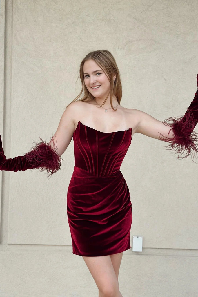 wine red hoco dress Lovely Dark Homecoming Dress, Beautiful Cut Party 2019 on Luulla and a sheath silhouette with pleated detail tight red dresses Glitter Red