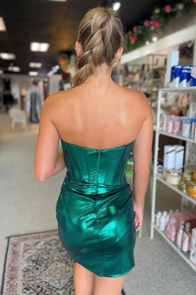 Strapless Mermaid Green Satin Short Prom Dress, Mermaid Green Homecoming Dress, Green Formal Evening Dress A2578