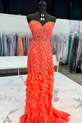 Off the Shoulder High Slit Pink Lace Long Prom Dress with Train, Off the Shoulder Pink Formal Dress, Pink Lace Evening Dress A2300