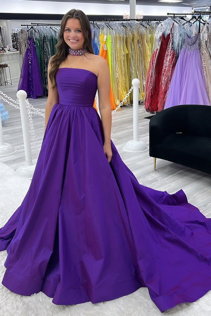 long purple strapless prom dress Purple Tulle Layered A-line Sweetheart Long Prom Dresses, Evening Gowns, MP676