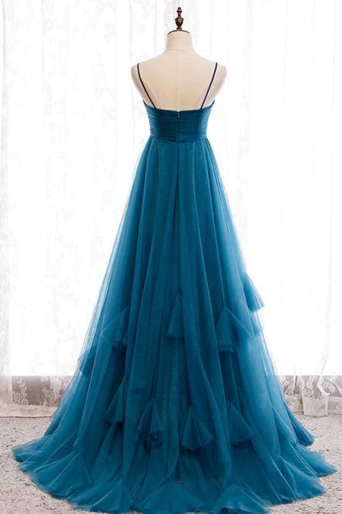 Sweetheart Neck Blue Long Prom Dress, Long Blue Formal Graduation Even