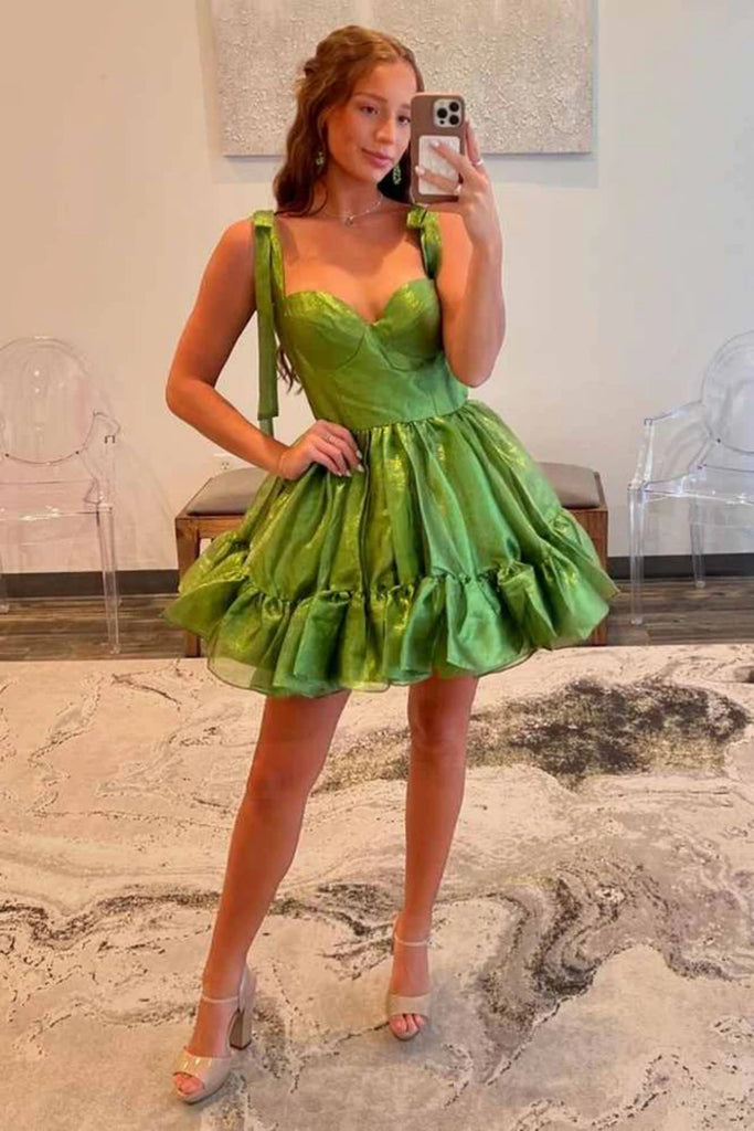 Sweetheart Neck Green Satin Short Prom Dress, Pretty Green Homecoming abcprom Sweetheart Neck Green Satin Short Prom Dress, Pretty Green Homecoming abcprom