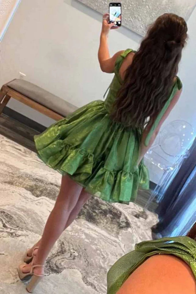 Sweetheart Neck Green Satin Short Prom Dress, Pretty Green Homecoming abcprom Sweetheart Neck Green Satin Short Prom Dress, Pretty Green Homecoming abcprom