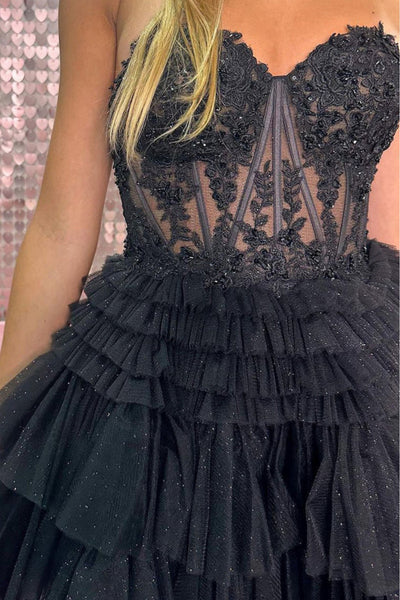 Sweetheart Neck Strapless Black/Pink Lace Prom Dress, Short Black/Pink