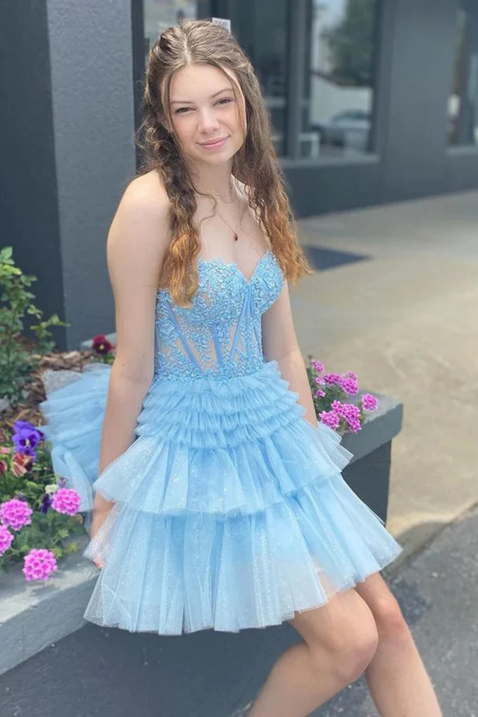 Sweetheart Neck Strapless Black/Pink Lace Prom Dress, Short Black/Pink abcprom Sweetheart Neck Strapless Black/Pink Lace Prom Dress, Short Black/Pink abcprom