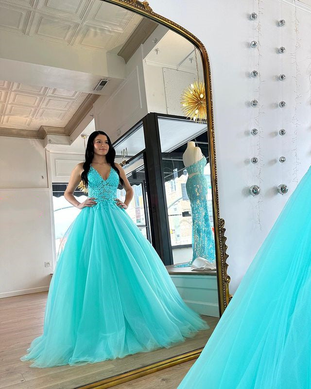 V Neck Arctic Blue Lace Long Prom Dress, Arctic Blue Lace Formal Evening Dress, Ball Gown A1882 V Neck Arctic Blue Lace Long Prom Dress, Arctic Blue Lace Formal Evening Dress, Ball Gown A1882