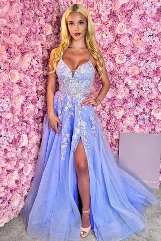 V Neck Shiny Sequins Blue Tulle Tea Length Prom Dress, Blue Tulle  Homecoming Dress, Short Blue Formal Evening Dress A1670