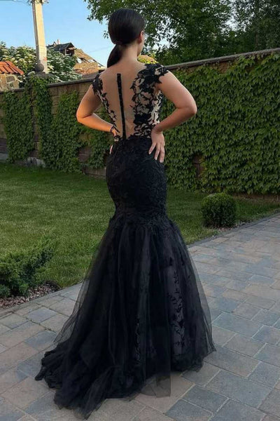 V Neck Mermaid Black Lace Long Prom Dress, Mermaid Black Formal Dress, Black Lace Evening Dress A2441