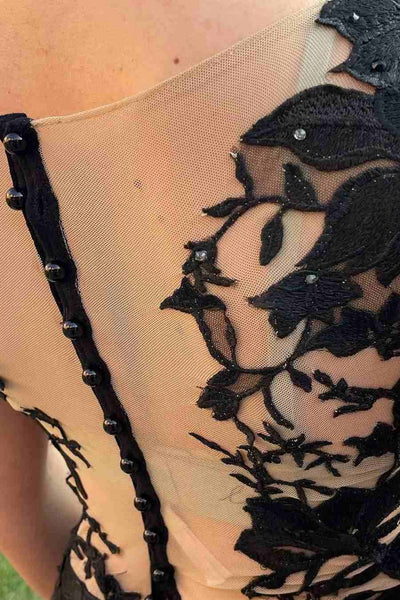 V Neck Mermaid Black Lace Long Prom Dress, Mermaid Black Formal Dress, Black Lace Evening Dress A2441