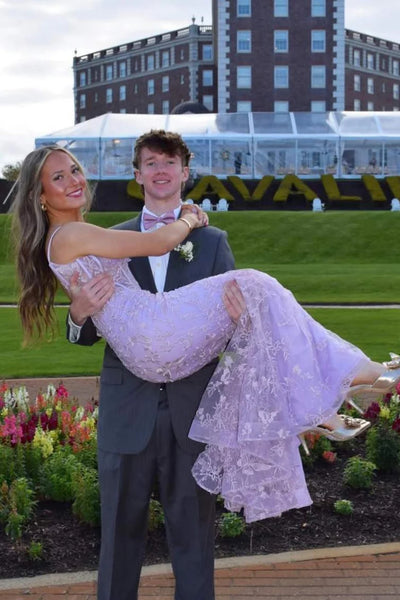 V Neck Mermaid Lilac Lace Long Prom Dress, Mermaid Lilac Formal Dress, Lilac Lace Evening Dress A2419
