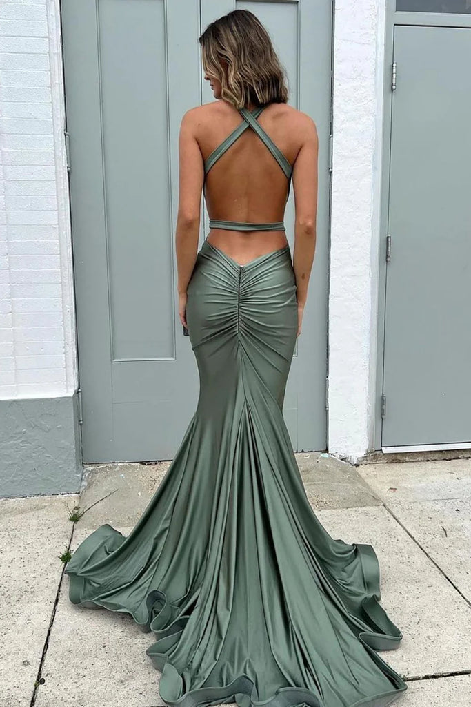 knee length dresses for ladies Backless Mermaid Purple Lace Prom Dresses, Open Back Mermaid Purple La jbydress