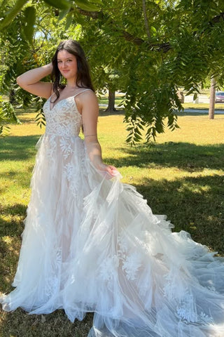 V Neck Open Back Champagne Lace Long Prom Dress with Train, Champagne Lace Formal Dress, Champagne Evening Dress A2261