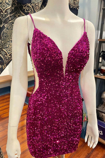 V Neck Purple/Black Sequins Mermaid Short Prom Dress, Mermaid Purple/Black Homecoming Dress, Purple/Black Formal Graduation Evening Dress A1967