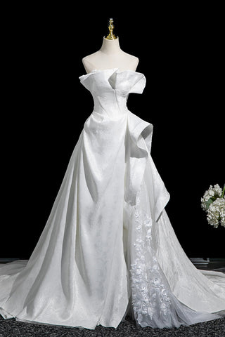 White Lace Wedding Dresses, White Lace Satin Wedding Dresses, Wedding Gowns