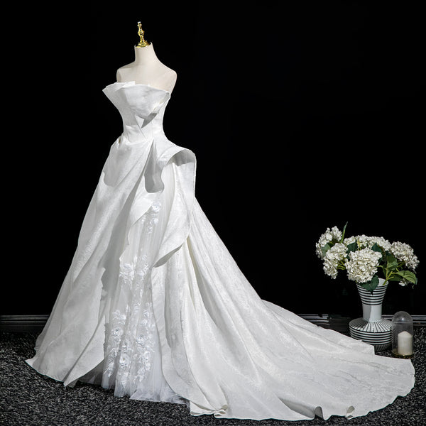 White Lace Wedding Dresses, White Lace Satin Wedding Dresses, Wedding Gowns