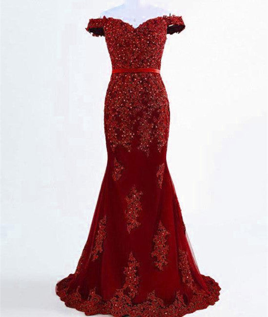 A Line Off Shoulder Burgundy Lace Prom Dresses, Burgundy Lace Formal D abcprom A Line Off Shoulder Burgundy Lace Prom Dresses, Burgundy Lace Formal D abcprom