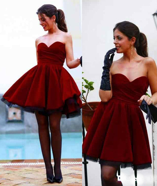 High Quality Sweetheart Short Wine Velet Homecoming Dresses Ruched, Short Prom Dresses