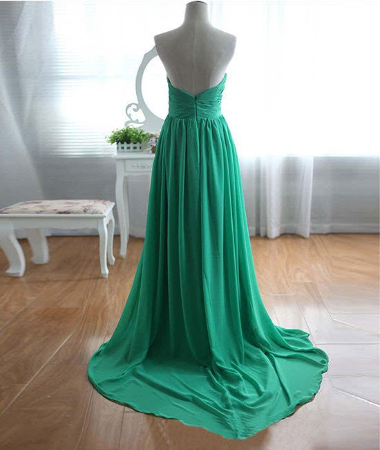 A-Line Strapless Sweetheart Neck Green Chiffon Long Prom Dresses, Gree –  abcprom