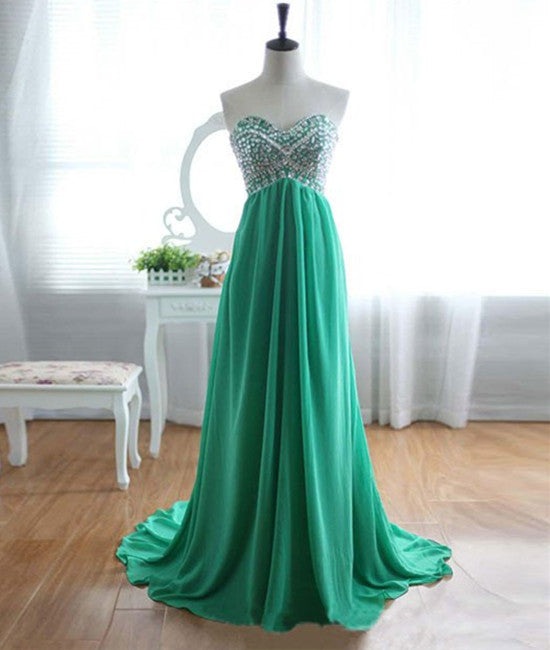 A-Line Strapless Sweetheart Neck Green Chiffon Long Prom Dresses, Gree abcprom A-Line Strapless Sweetheart Neck Green Chiffon Long Prom Dresses, Gree abcprom
