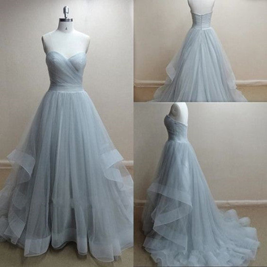 A-Line Sweetheart Neck Grey Prom Dresses, Formal Dresses, Grey Wedding Dresses