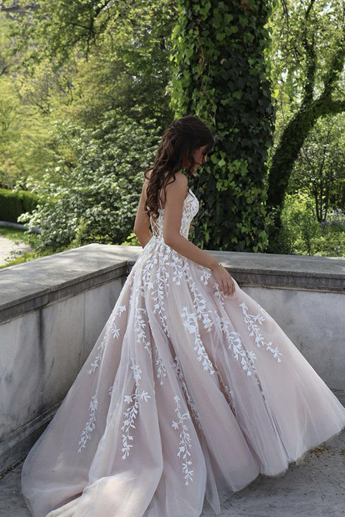 champagne backless prom dress Champagne Elgant A-line Spaghetti Straps Backless Sequins Prom Dresses