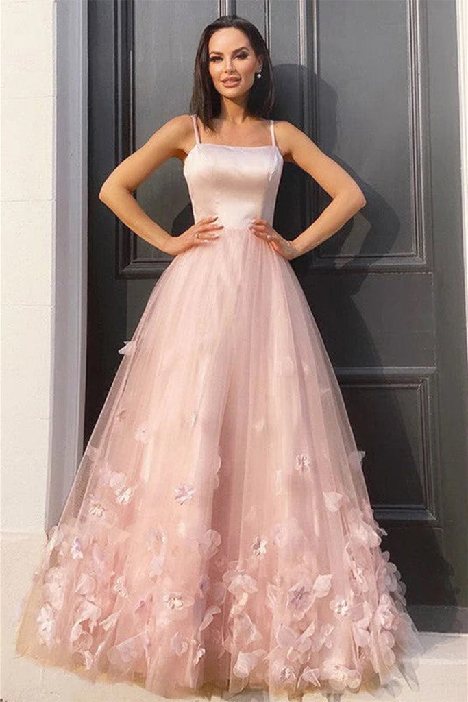 A Line Pink Floral Long Prom Dress, Pink Formal Graduation Evening Dre abcprom A Line Pink Floral Long Prom Dress, Pink Formal Graduation Evening Dre abcprom