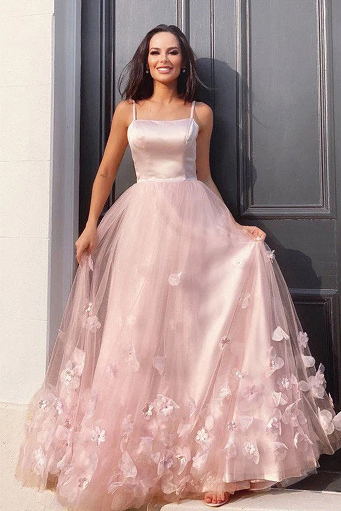 A Line Pink Floral Long Prom Dress, Pink Formal Graduation Evening Dre abcprom A Line Pink Floral Long Prom Dress, Pink Formal Graduation Evening Dre abcprom
