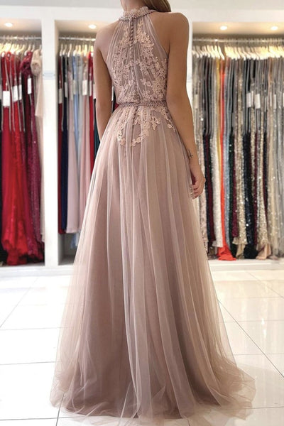 A Line Pink Lace Long Prom Dress with Belt, Pink Lace Formal Graduation Evening Dress A1352