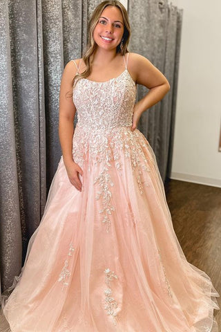 A Line Pink Tulle Lace Long Prom Dress, Pink Lace Formal Dress, Long Pink Evening Dress A1840