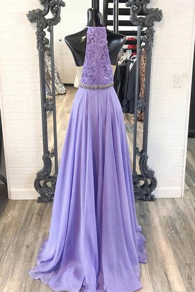 A Line Purple Lace Long Prom Dress with Belt, Purple Lace Formal Dress, Purple Evening Dress, Bridesmaid Dress