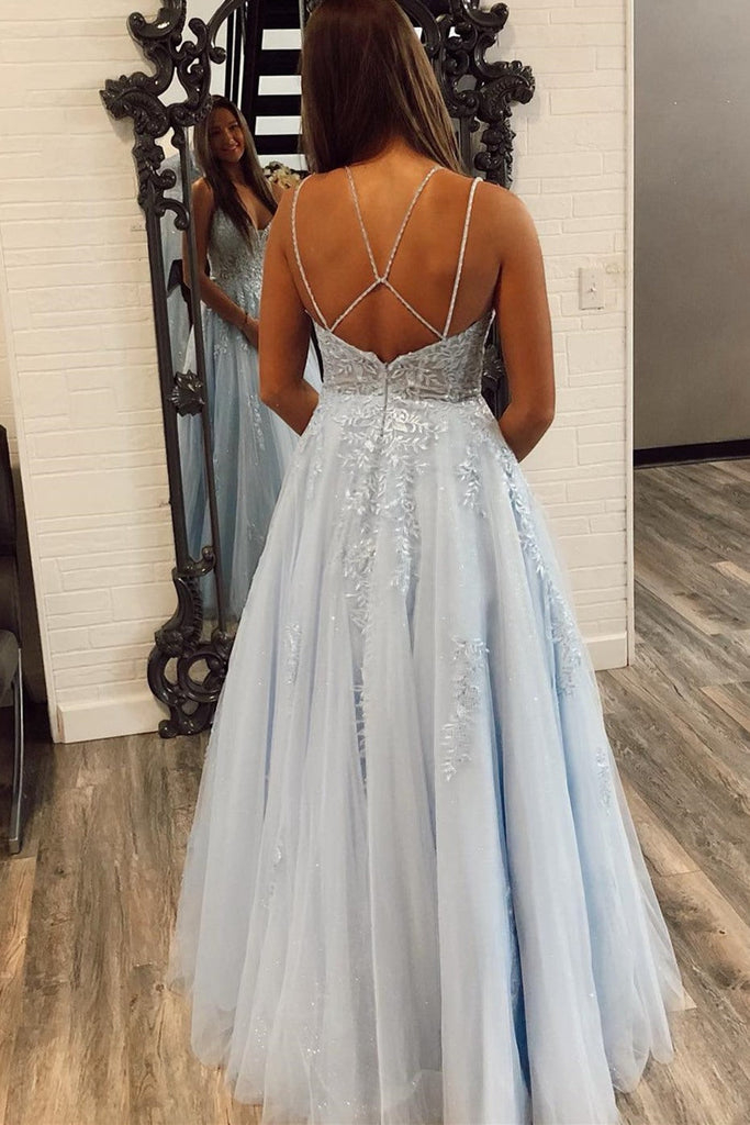 A Line V Neck Backless Baby Blue Lace Long Prom Dress, Baby Blue Lace abcprom A Line V Neck Backless Baby Blue Lace Long Prom Dress, Baby Blue Lace abcprom