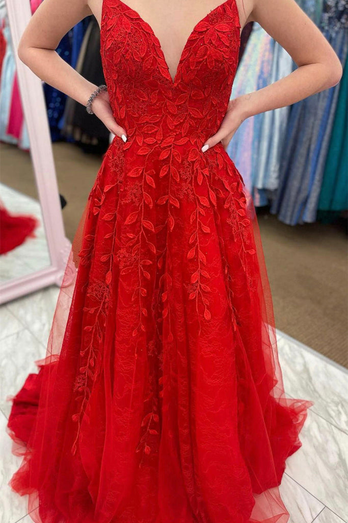 A Line V Neck Red High Low Prom Dresses, Red V Neck High Low Tulle For –  jbydress