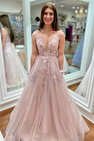 A Line V Neck Beaded Pink Lace Floral Long Prom Dress, Pink Lace Formal Dress, Pink Evening Dress A1568 A Line V Neck Beaded Pink Lace Floral Long Prom Dress, Pink Lace Formal Dress, Pink Evening Dress A1568