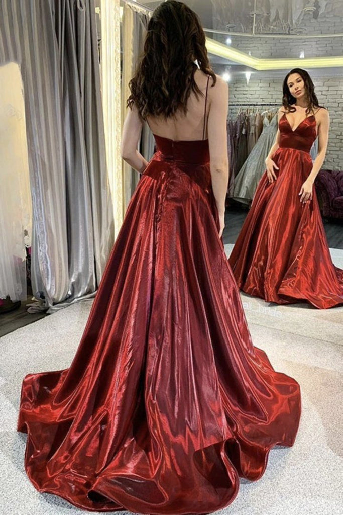 A Line V Neck Burgundy Satin Long Prom Dress, Long Burgundy Formal Eve abcprom A Line V Neck Burgundy Satin Long Prom Dress, Long Burgundy Formal Eve abcprom