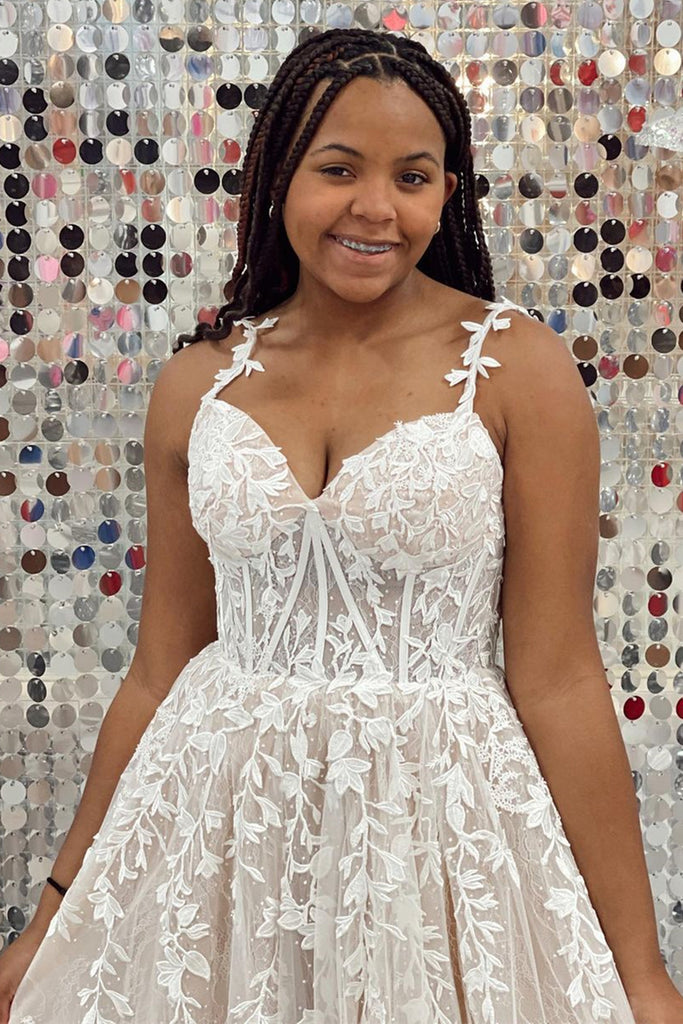 A Line V Neck Champagne Lace Long Prom Dress, Champagne Lace Formal Dr abcprom A Line V Neck Champagne Lace Long Prom Dress, Champagne Lace Formal Dr abcprom