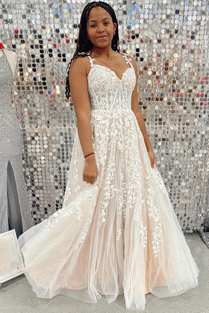 A Line V Neck Champagne Lace Long Prom Dress, Champagne Lace Formal Dr abcprom A Line V Neck Champagne Lace Long Prom Dress, Champagne Lace Formal Dr abcprom