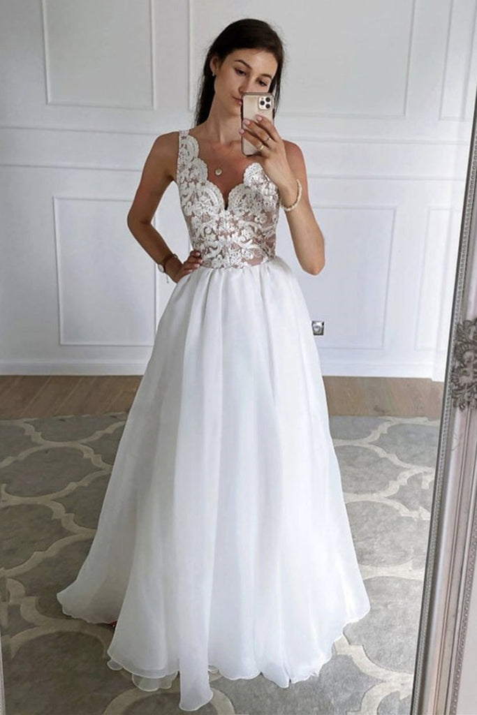 graduation dresses white lace ZAPAKA Women Cute Dress Off the Shoulder A Line Commencement Dress, White / L This dress is the perfect blend of elegance and romance A Line V Neck Open