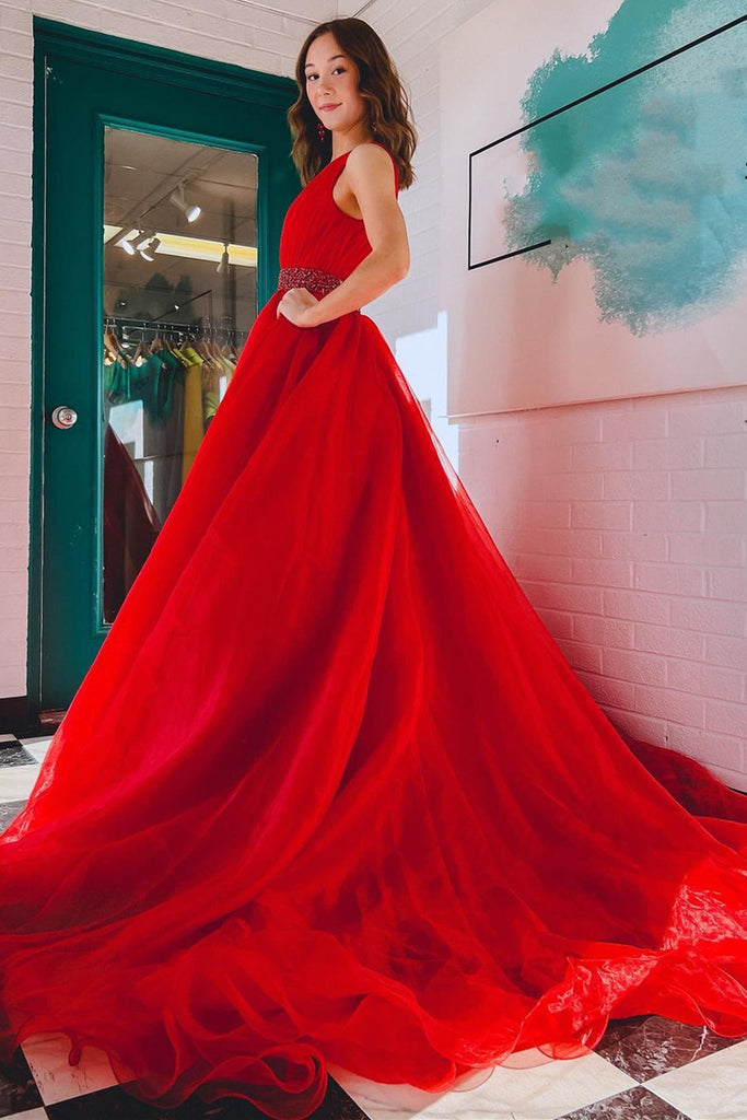 Long A-line Sweetheart Tulle Lace Prom Dress Red Formal Graduation Eve –  BIZTUNNEL