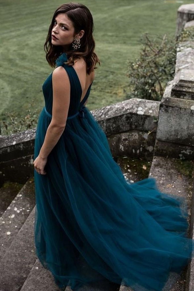 A Line V Neck and V Back Peacock Blue Long Prom Dress, V Neck Open Bac abcprom A Line V Neck and V Back Peacock Blue Long Prom Dress, V Neck Open Bac abcprom