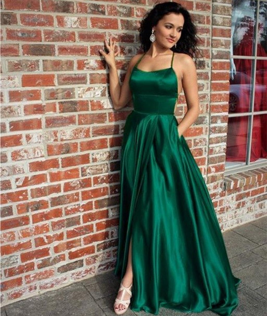A Line Halter Neck Backless Long Emerald Green Prom Dresses with Pocke abcprom A Line Halter Neck Backless Long Emerald Green Prom Dresses with Pocke abcprom