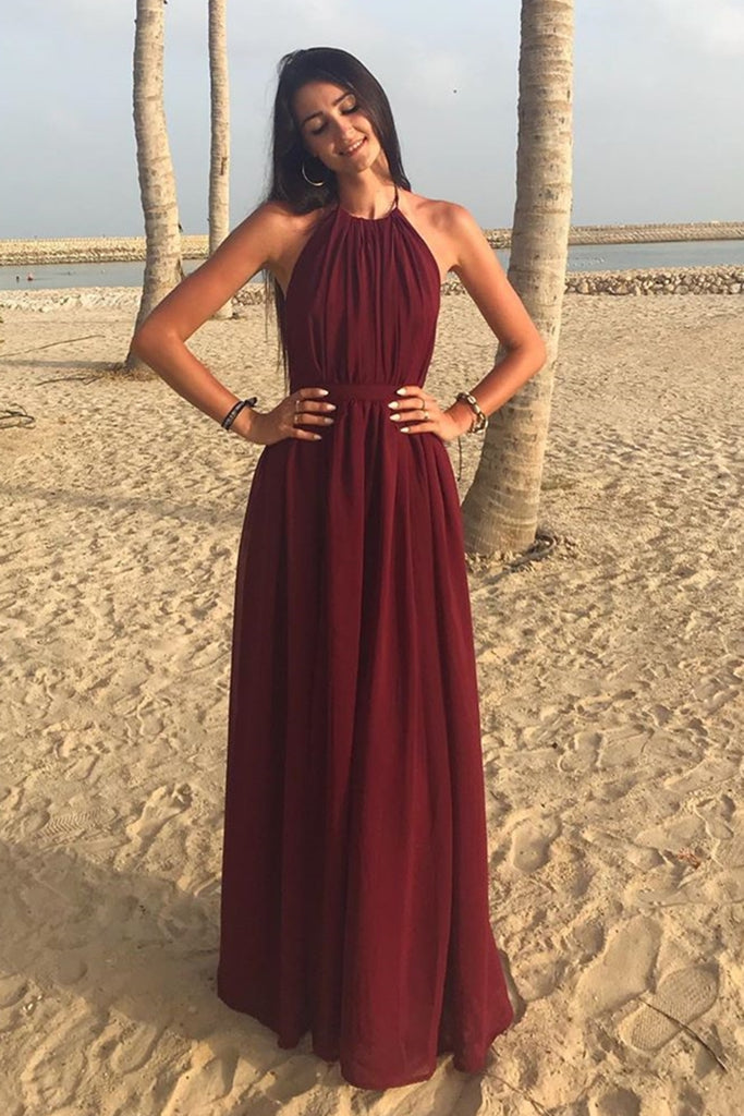 A Line Halter Neck Burgundy Long Prom Dress, Halter Neck Burgundy Form abcprom A Line Halter Neck Burgundy Long Prom Dress, Halter Neck Burgundy Form abcprom