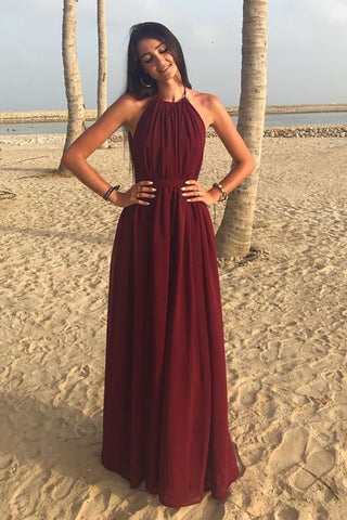 A Line Halter Neck Burgundy Long Prom Dress, Halter Neck Burgundy Form abcprom A Line Halter Neck Burgundy Long Prom Dress, Halter Neck Burgundy Form abcprom