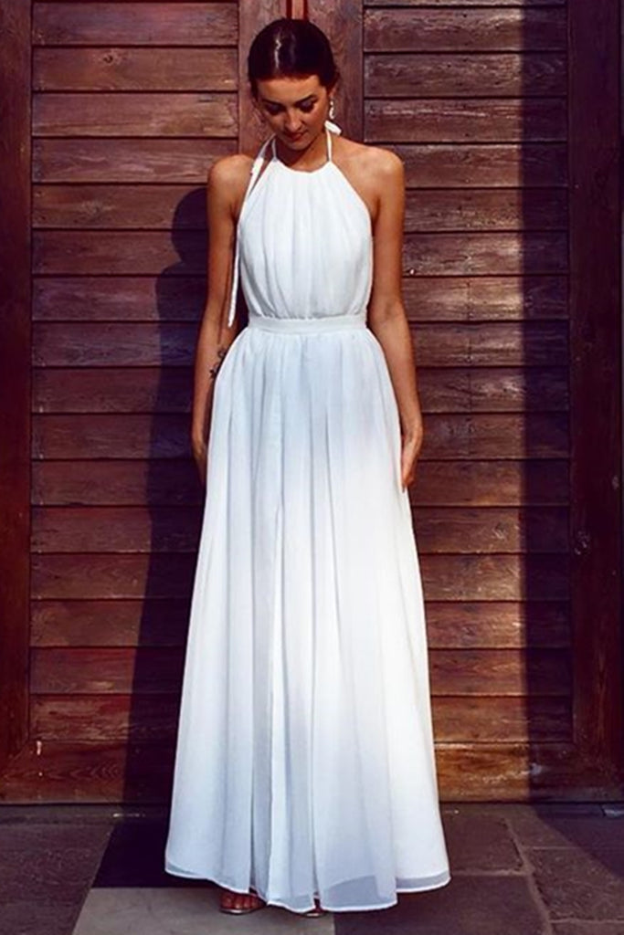 White halter neck prom dress discount